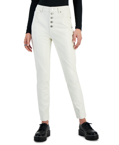 Tinseltown Juniors' Exposed Button-fly Patent Skinny Jeans In Winter White