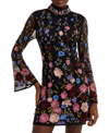 FRENCH CONNECTION WOMEN'S FLORAL EMBROIDERED BELL-SLEEVE MESH SHEATH DRESS