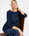 Style & Co Women's Pima Cotton 3/4-sleeve Boat-neck Top, Regular & Petite, Created For Macy's In Industrial Blue