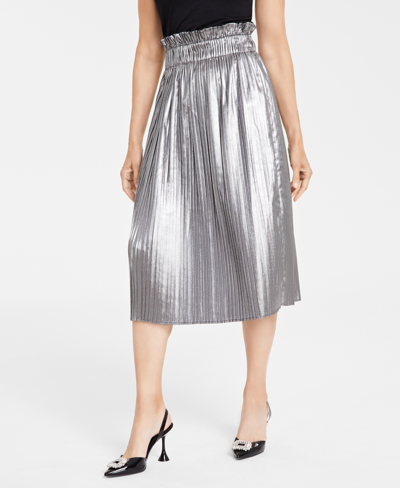 Inc International Concepts Women's Pull-on Metallic Midi Skirt, Created For Macy's In Silver