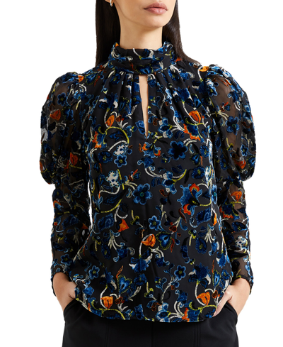 French Connection Avery Paisley Velvet Burnout Top In Black