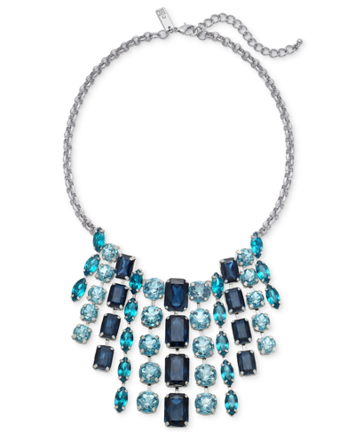 Inc International Concepts Mixed-metal Crystal Necklace, 17" + 3" Extender, Created For Macy's In Silver