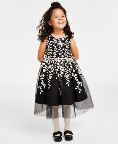 Rare Editions Kids' Toddler & Little Girls Embroidered Illusion Dress In Black