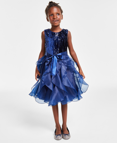 Rare Editions Kids' Toddler & Little Girls Sequin Bodice With Organza  Cascade Skirt Dress In Navy | ModeSens