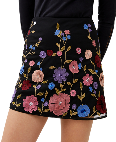 French Connection Women's Floral Embroidered Mesh Mini Skirt In Black Multi