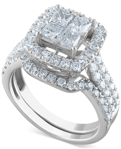 Macy's Diamond Princess Cluster Halo Bridal Set (2 Ct. T.w.) In 14k White Gold
