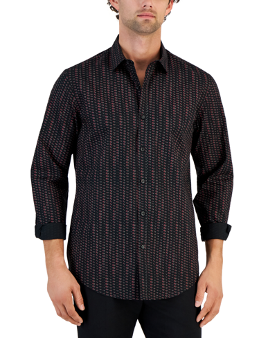 Alfani Men's Round Geometric Print Long-sleeve Button-up Shirt, Created For Macy's In Deep Black