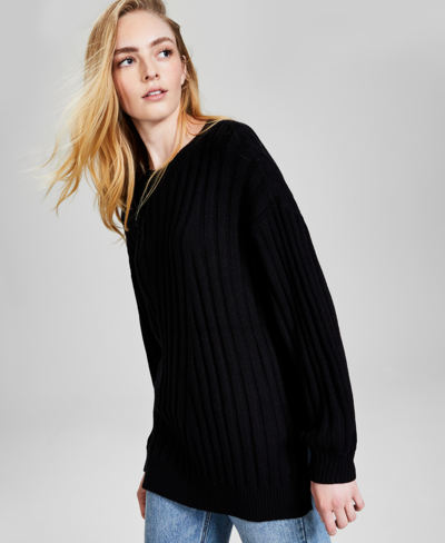 And Now This Women's Directional Rib Tunic Sweater, Created For Macy's In Black