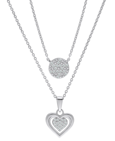 Macy's Diamond Circle & Heart 18" Layered Pendant Necklace (1/4 Ct. T.w.) In Sterling Silver