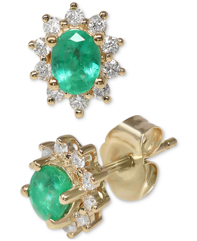 Macy's Emerald (3/8 Ct. Tw.) & Diamond (1/5 Ct. T.w.) Halo Stud Earrings In 14k Gold
