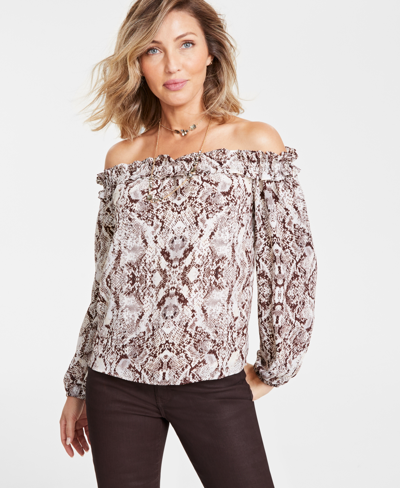 Inc International Concepts Women's Long-sleeve Off-the-shoulder Blouse, Created For Macy's In Audrey Snake