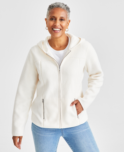 Style & Co Women's Polar Fleece Zip-up Hoodie Jacket, Created For Macy's In Eggnog