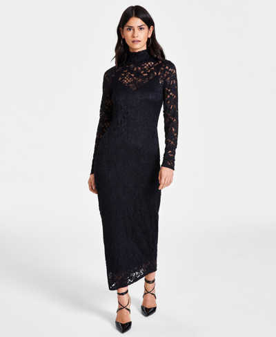 Bar Iii Women's Lace Bodycon Dress, Created For Macy's In Deep Black