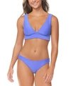 Raisins Juniors Island V Neck Bikini Top Lowrider Bikini Bottoms In Blue