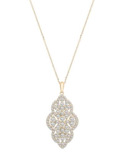 Wrapped In Love Diamond Filigree Cluster 18" Pendant Necklace (1-1/2 Ct. T.w.) In 14k Yellow Gold, Created For Macy'