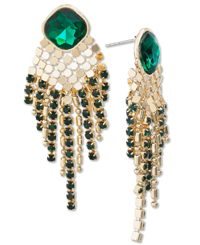 Inc International Concepts Mixed-metal Crystal Drop Earrings, Created For Macy's In Green