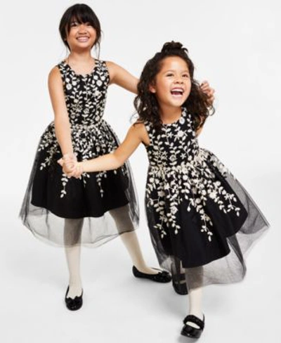 Rare Editions Kids' Toddler Little Big Girls Embroidered Illusion Dress In Black