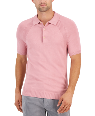 Alfani Men's Ribbed Raglan Sweater-knit Polo Shirt, Created For Macy's In Rose Brocade