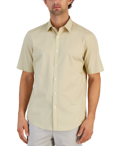 Alfani Men's Geometric Stretch Button-up Short-sleeve Shirt, Created For Macy's In Brown Rice