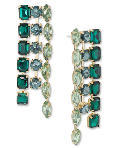 Inc International Concepts Mixed-metal Crystal Linear Earrings, Created For Macy's In Green