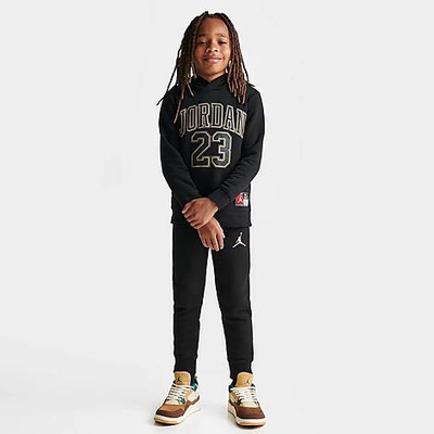 Nike Jordan Little Kids' Jersey Hoodie And Jogger Pants Set In Black/gold