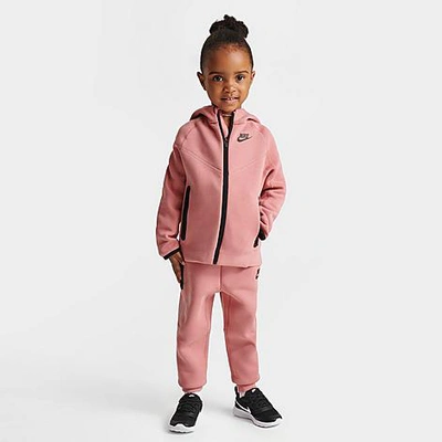Nike Babies'  Girls' Toddler Sportswear Tech Fleece Full-zip Hoodie And Jogger Pants Set In Red Stardust