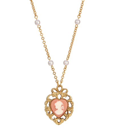 2028 Imitation Pearl Resin Heart Shaped Cameo Necklace In Orange