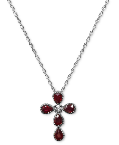 Macy's Ruby (7/8 Ct. Tw.) & Diamond (1/20 Ct. T.w.) Cross Pendant Necklace In 14k Gold, 16" + 2" Extender In White Gold