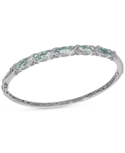 Macy's Aquamarine (3-3/4 Ct. Tw.) & Diamond Accent Bangle Bracelet In Sterling Silver