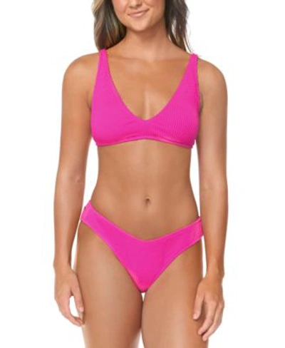 Raisins Juniors Pisces Ribbed Bikini Top Oahu Bikini Bottoms In Pink