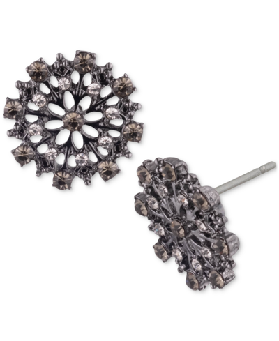 Marchesa Crystal Floral Stud Earrings In Dark Grey