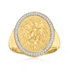 Ross-simons Diamond Lion Head Signet Ring In 18kt Gold Over Sterling In White