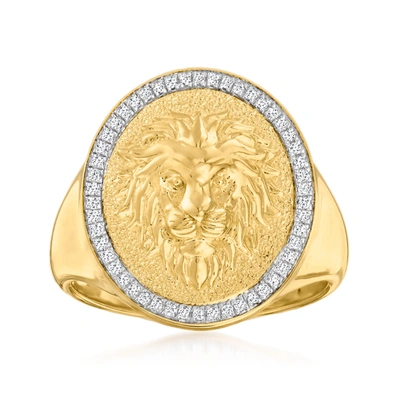 Ross-simons Diamond Lion Head Signet Ring In 18kt Gold Over Sterling In White