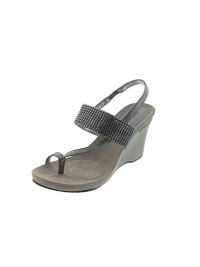 Style & Co Ally Womens Faux Leather Wedges Slingback Sandals In Grey