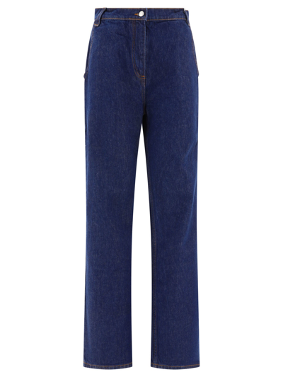 Magda Butrym Topstitched Wide-leg Mid-rise Jeans In Navy
