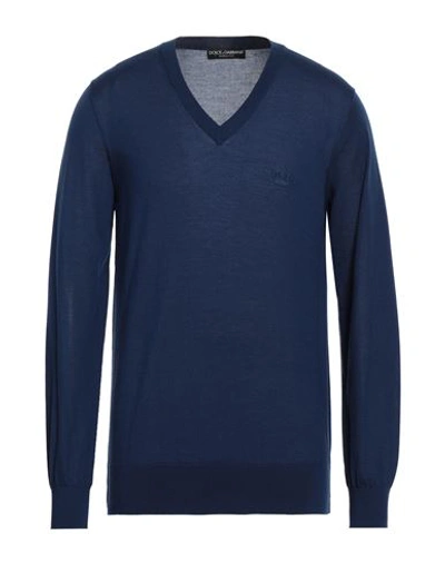 Dolce & Gabbana Man Sweater Navy Size 42 Cashmere In Navy Blue