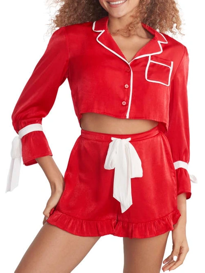 Beach Riot Luna Aurora Woven Short Pajama Set In Merry Red