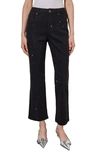 Ming Wang Crystal Front Flared Ankle Jeans In Black