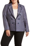 Tahari Houndstooth Faux Double Breasted Blazer In Navy/ Pink/ Violet