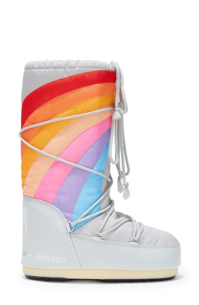 Moon Boot Icon Rainbow Printed Shell And Faux Leather Snow Boots In Neutrals
