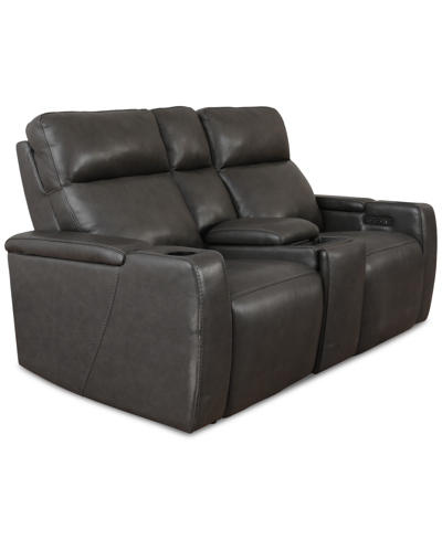 Macy's Greymel 74" Zero Gravity Leather Loveseat With Console And Power Headrests, Created For  In Charcoal
