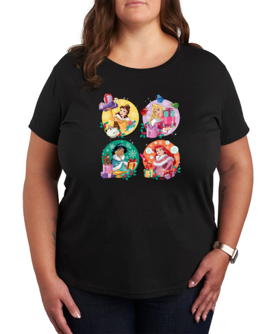 Air Waves Trendy Plus Size Disney Princess Holiday Graphic T-shirt In Black