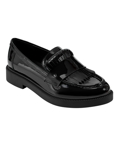 Marc Fisher Women's Calixy Almond Toe Slip-on Casual Loafers In Black Patent - Faux Patent Leather
