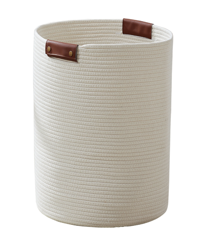 Ornavo Home Large Cotton Rope Laundry Hamper Woven Basket With Leather Handles In Cream