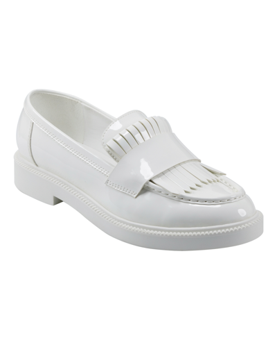 Marc Fisher Women's Calixy Almond Toe Slip-on Casual Loafers In White Patent - Faux Patent Leather