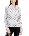 Tommy Hilfiger Women's Dot-print Tie-neck Long-sleeve Top In Bright White,black