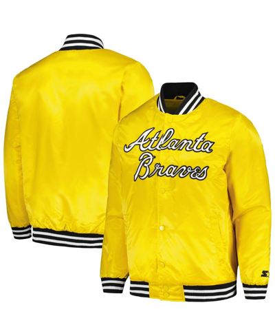 Starter Men's  Gold Atlanta Braves Cross Bronx Fashion Satin Full-snap Varsity Jacket