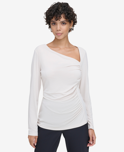 Calvin Klein Petite Asymmetric Long-sleeve Top In Stony Beige