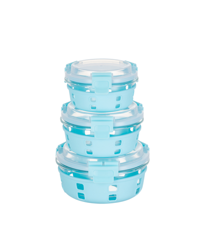 Genicook 3 Pc Round Container Hi-top Lids With Pro Grade Removable Lockdown Levers Silicone Sleeve Set In Aqua Blue