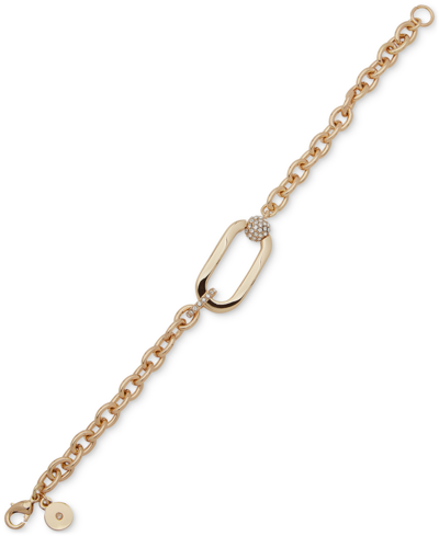 Dkny Gold-tone Crystal Pave Large Center Link Flex Bracelet In White